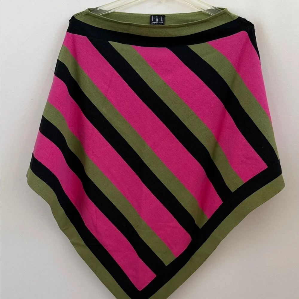 INC International Concepts Pink and Green Striped Poncho - Picture 2 of 6